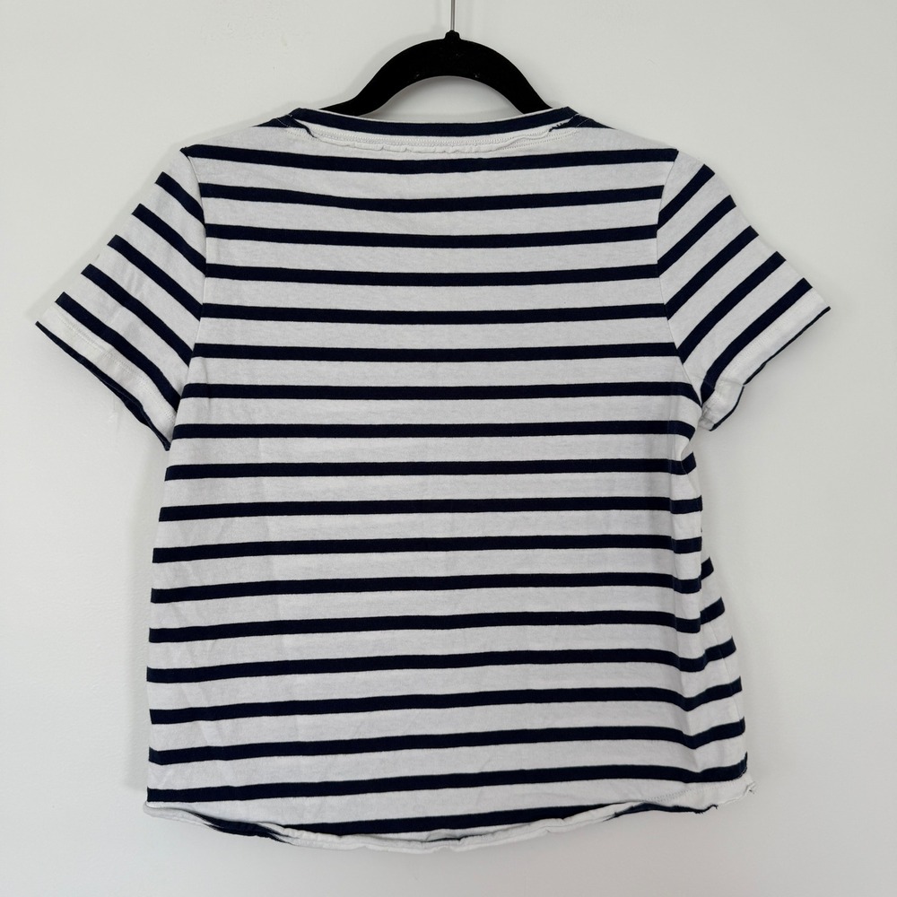 Anthropologie Navy White Striped Split Neck Short Sleeve Tee Shirt XS - Picture 5 of 7